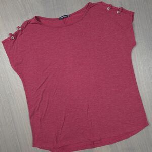 Pink Clover Maroon Short Sleeve Button Detail Blouse M